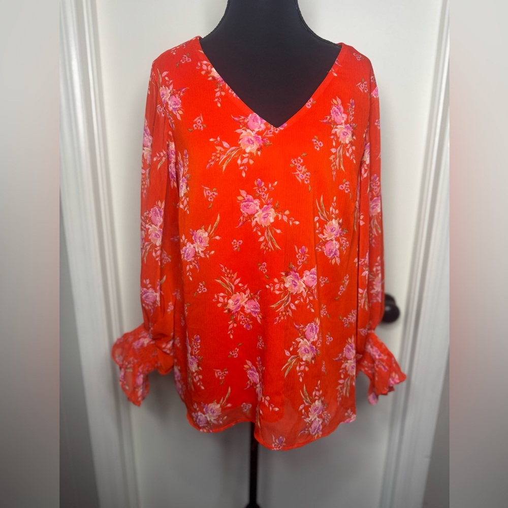 1. State Floral Blouse V Neck Long Sleeve